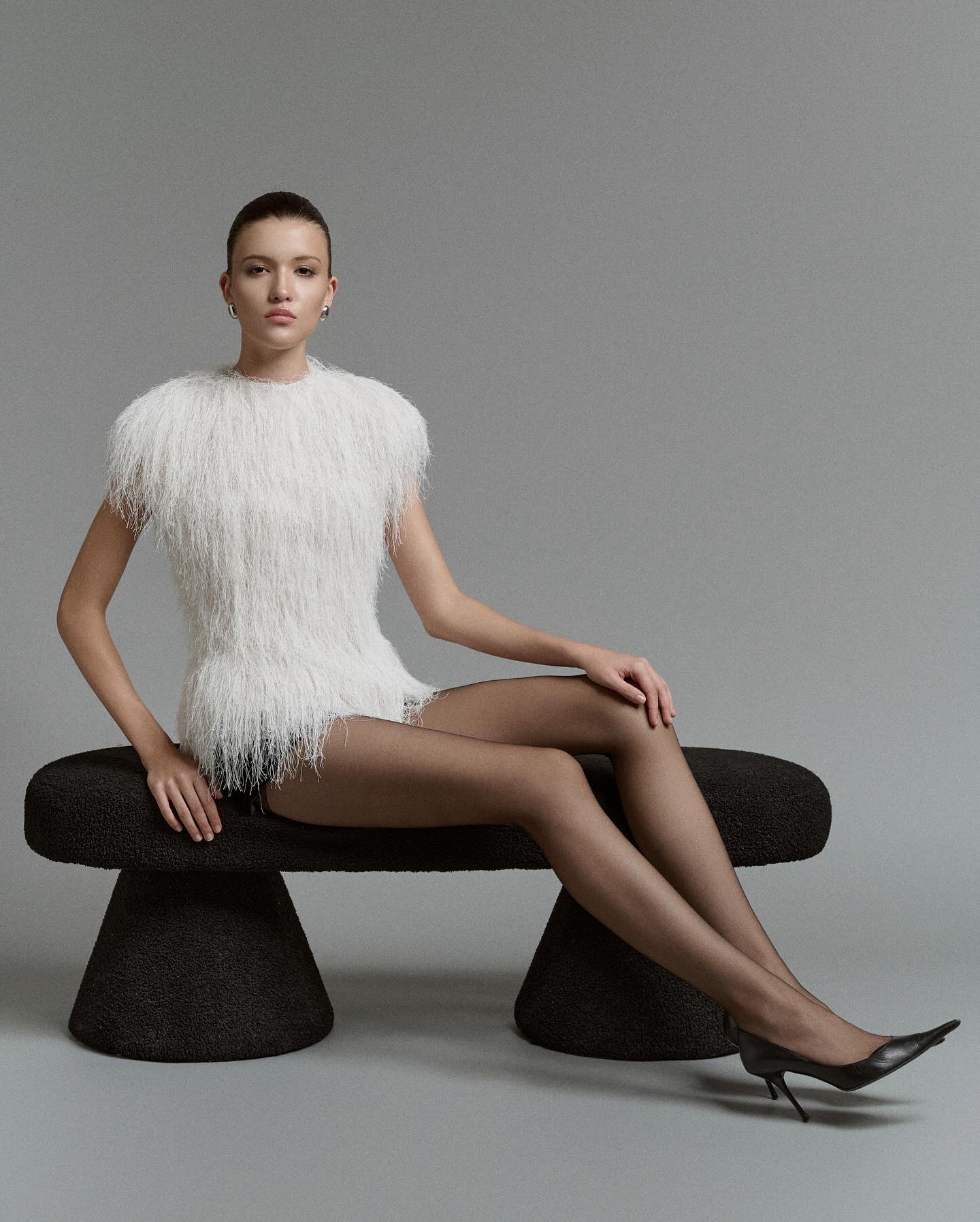 White Feather Knit Top