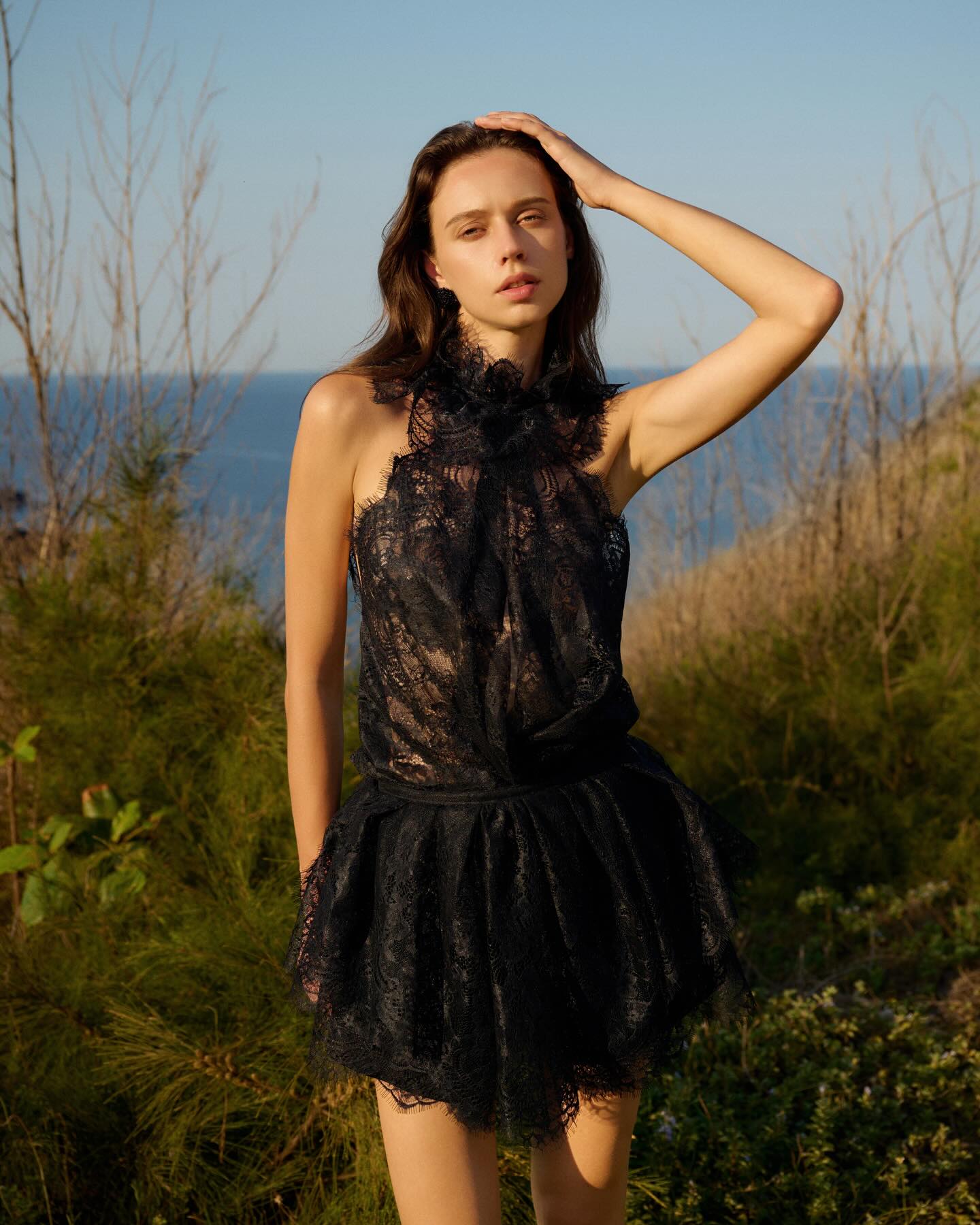 Black Lace Ruffle Mini Dress _ TOP