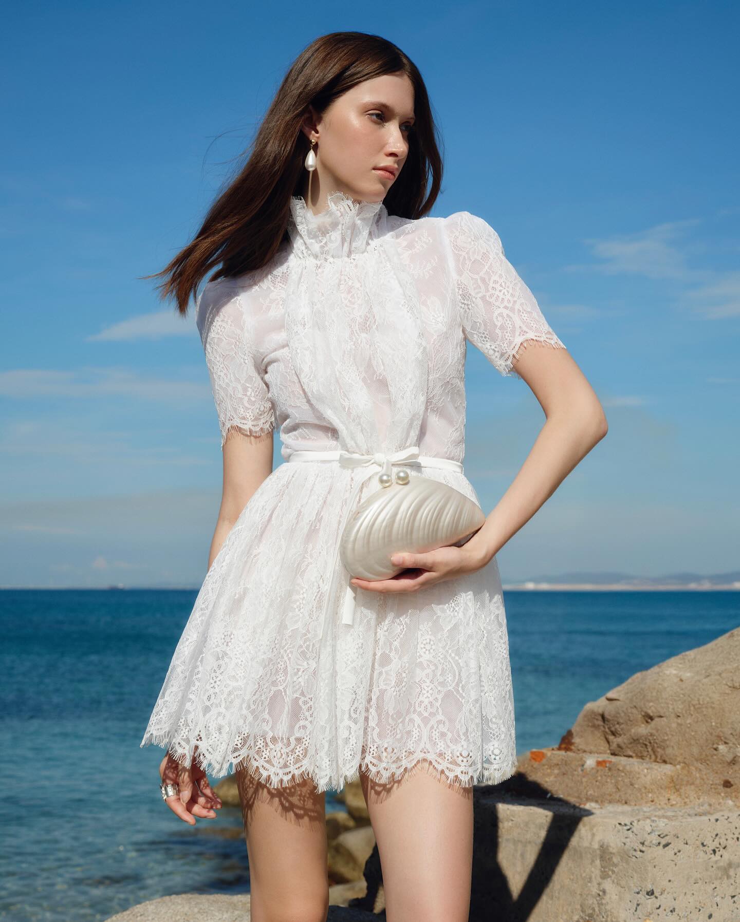 Ivory Lace Ruffle Mini Dress