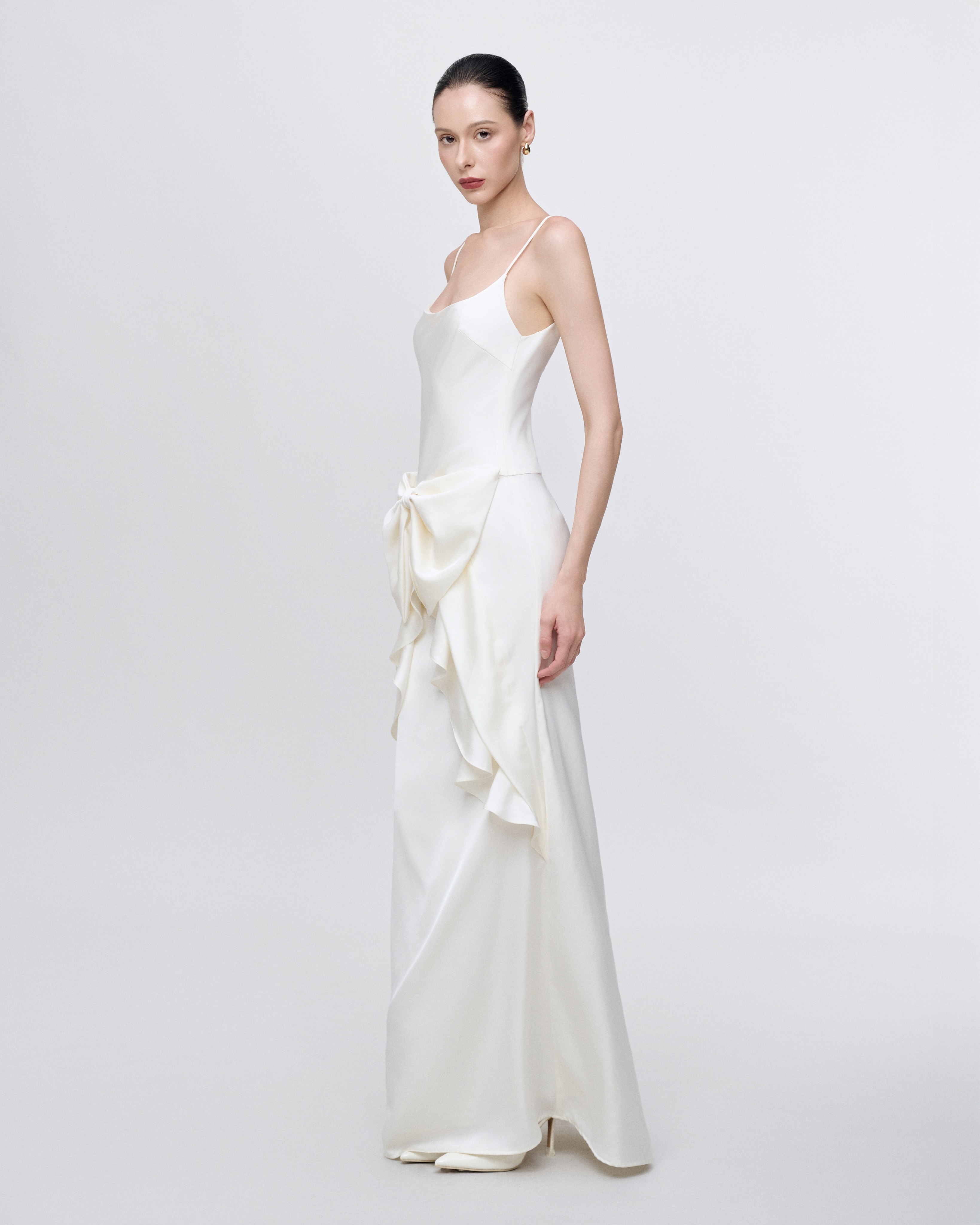 White Bow Satin Dress