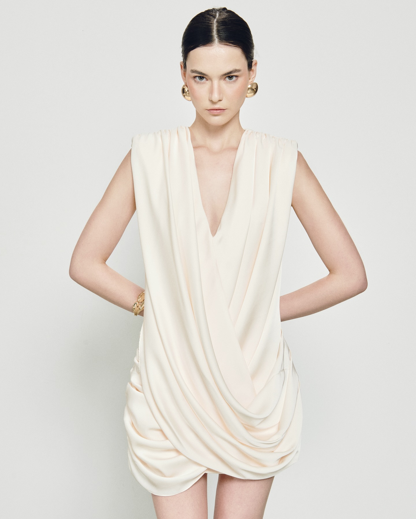 Ivory Halter Draped Mini Dress