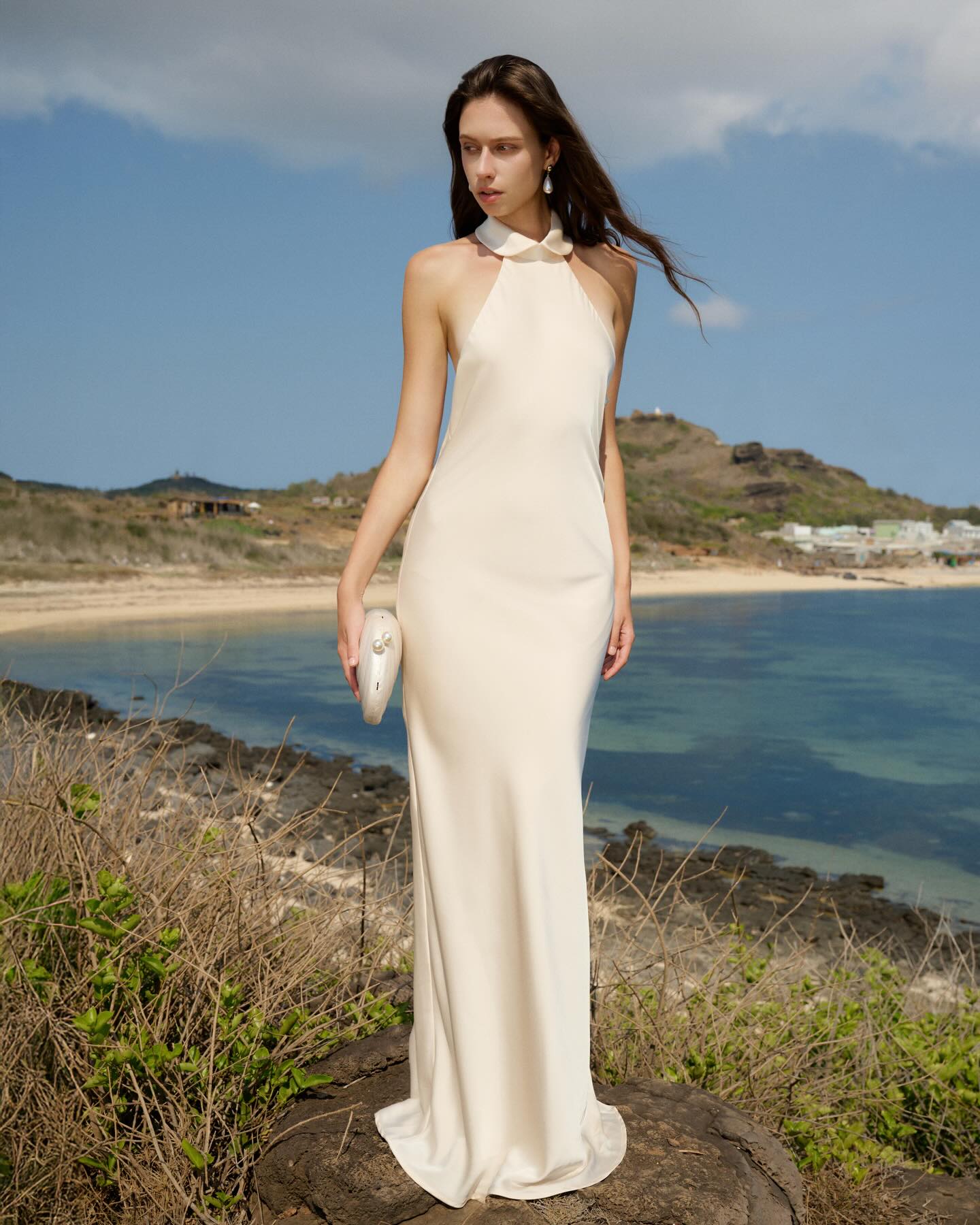 Ivory Backless Column Gown