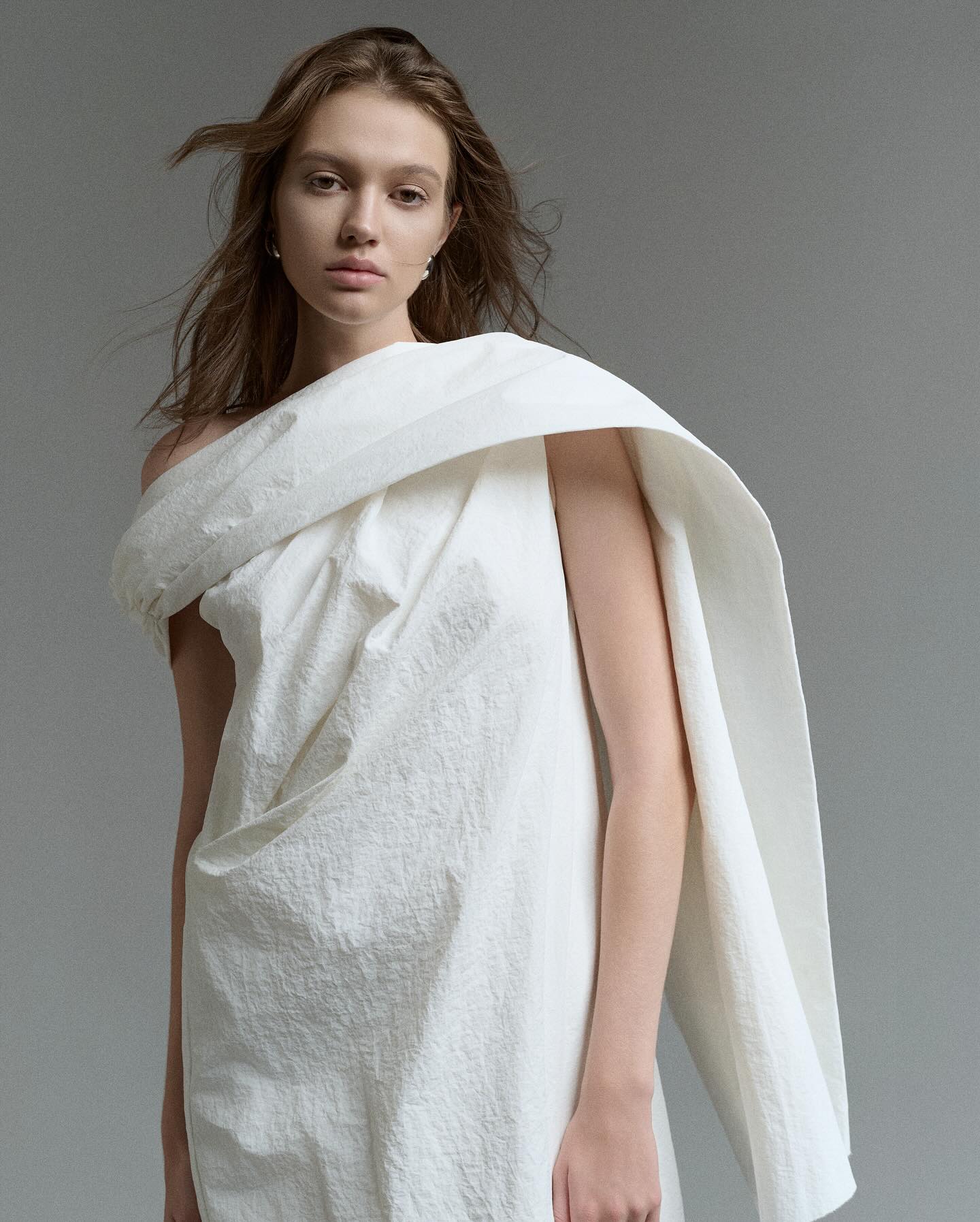 White Cape Column Gown