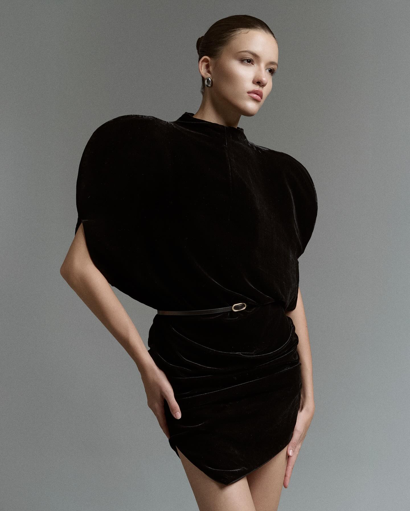 Black Sculptural Velvet Dress