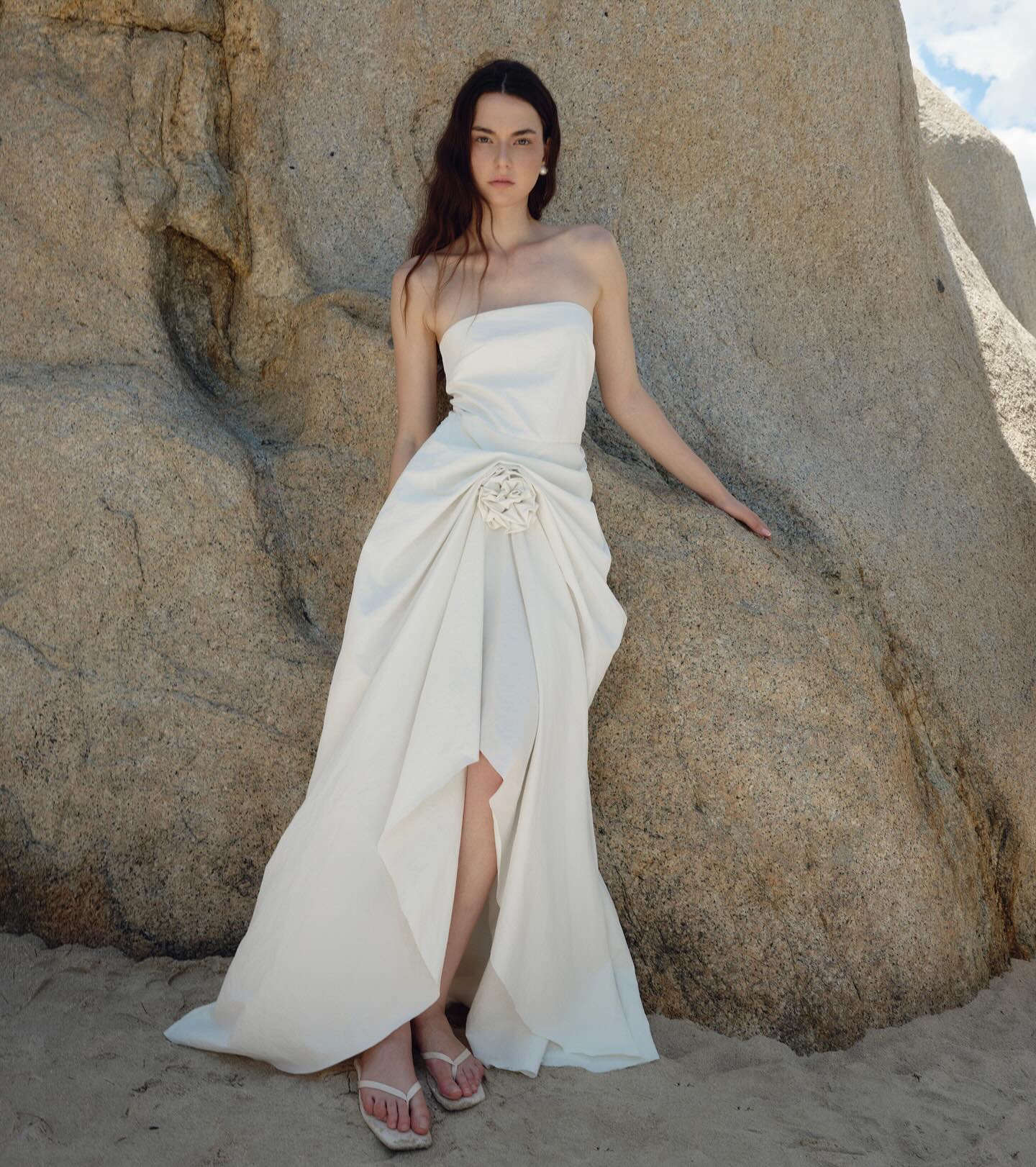 Ivory Strapless Draped Gown
