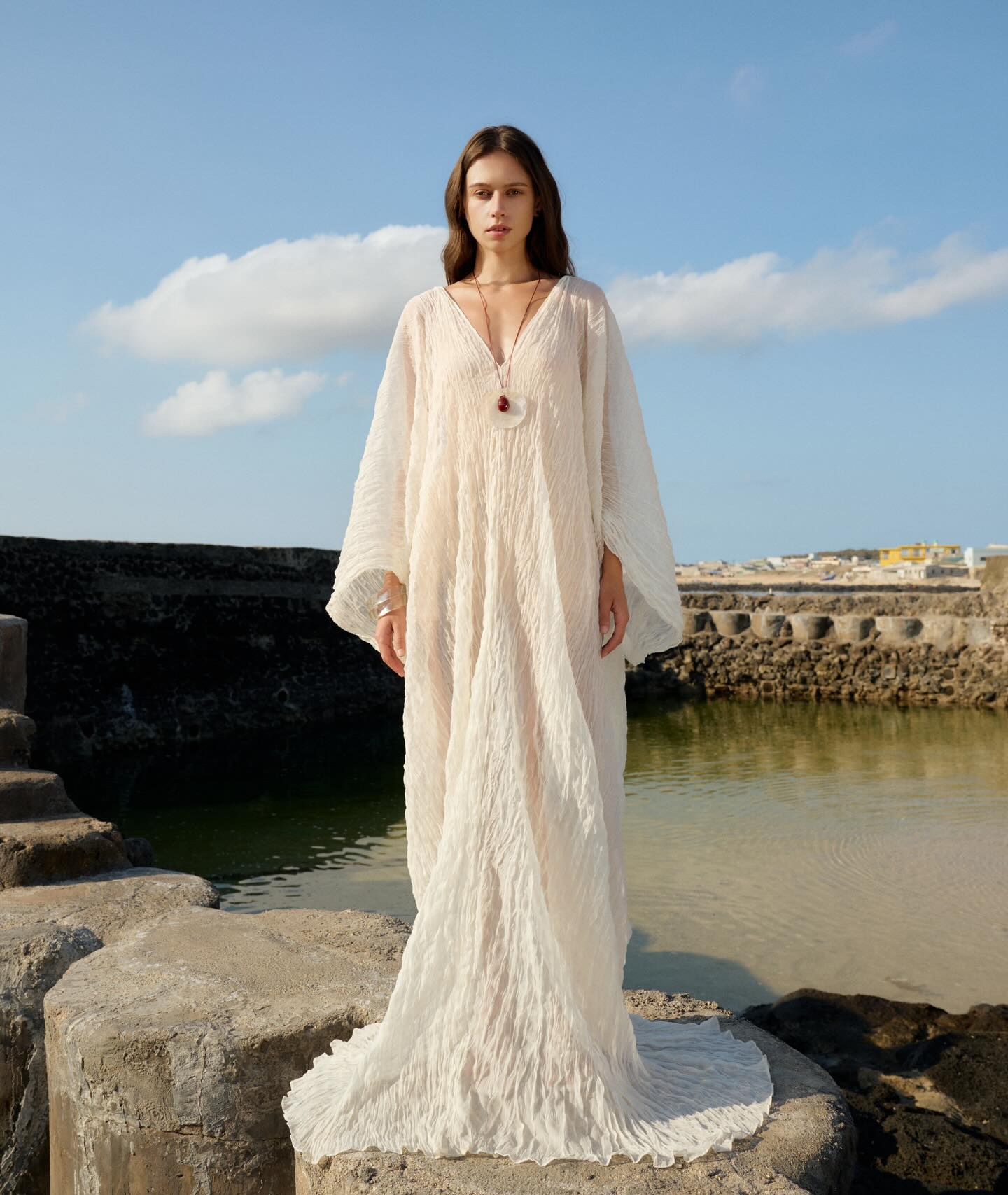 Ivory Sheer Cape Gown
