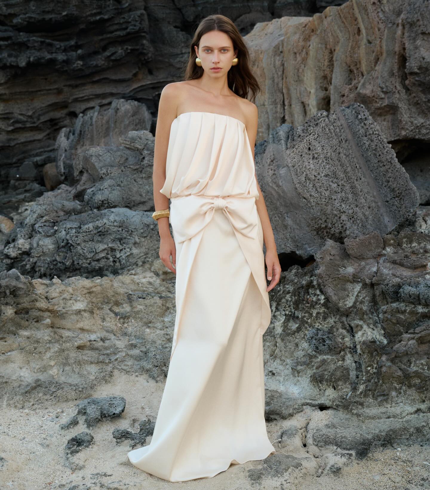 Ivory Draped Beach Gown